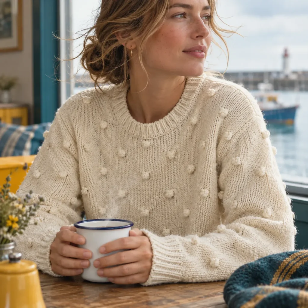 Hands around a warm mug, sleeves of the Trafalgar Popcorn Crew