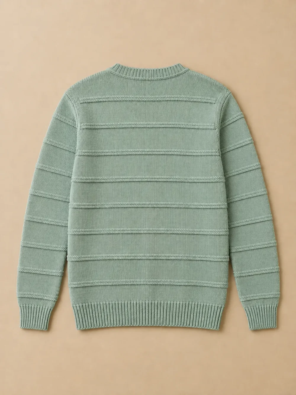 Bailey Welt Stripe Crew – Sea Glass, laid flat, back