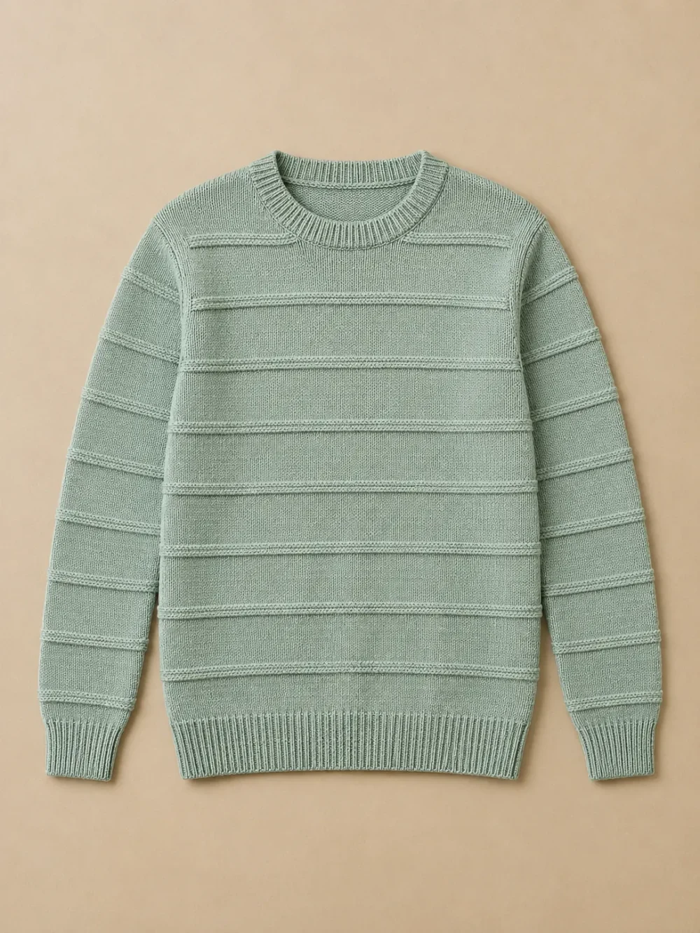 Bailey Welt Stripe Crew – Sea Glass, laid flat, front