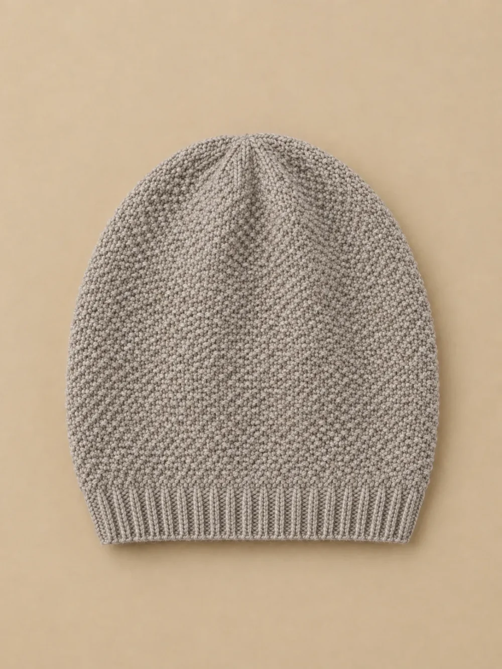 Bight Moss-Stitch Beanie – Pebble, laid flat, back