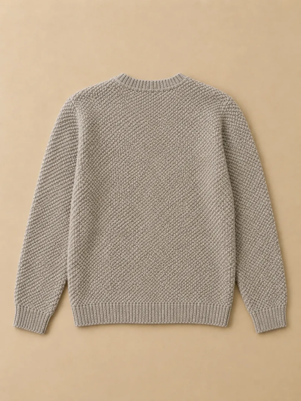 Bight Moss-Stitch Cardigan – Pebble, laid flat, back