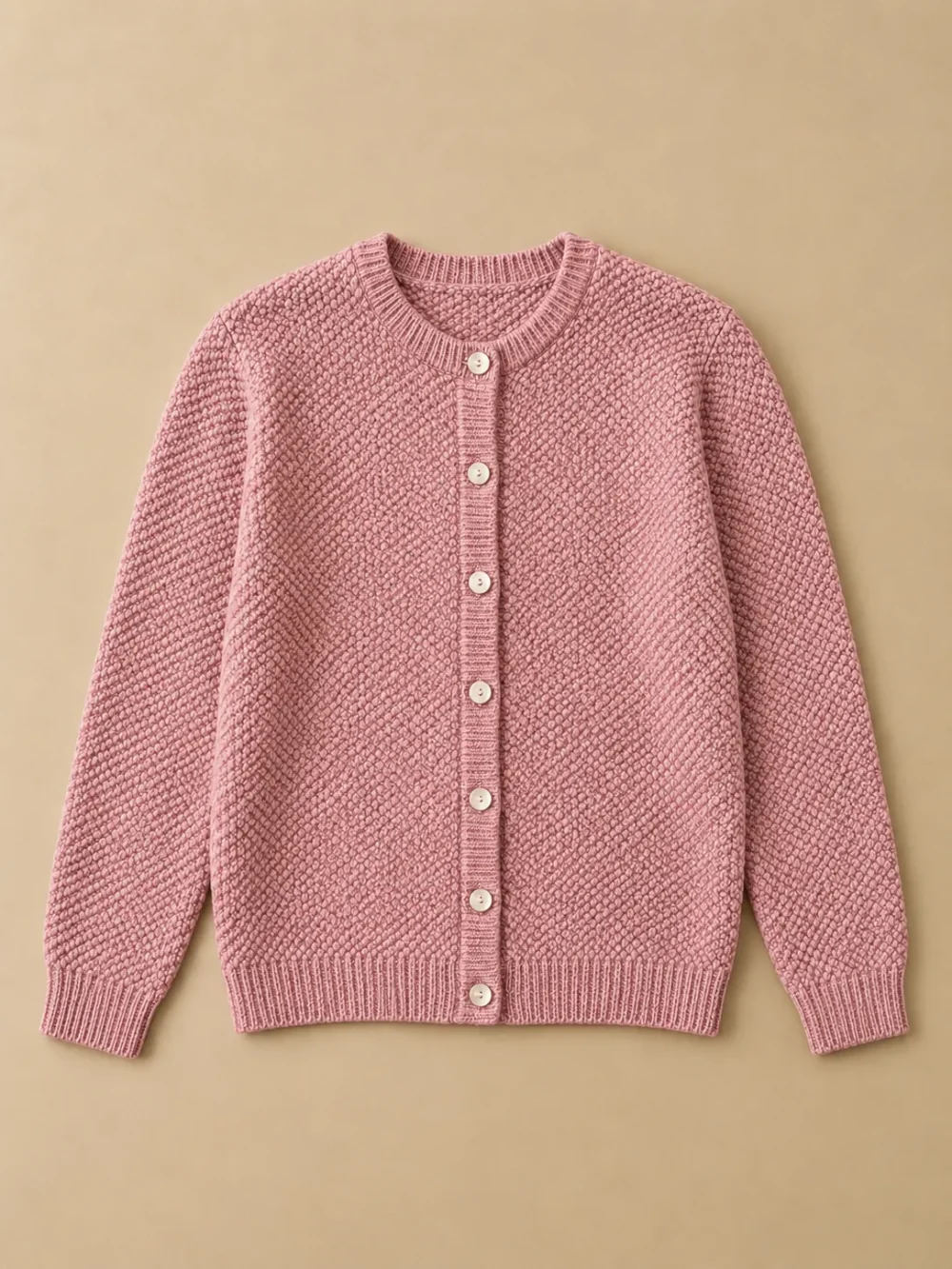 Bight Moss-Stitch Cardigan – Thrift, laid flat, front