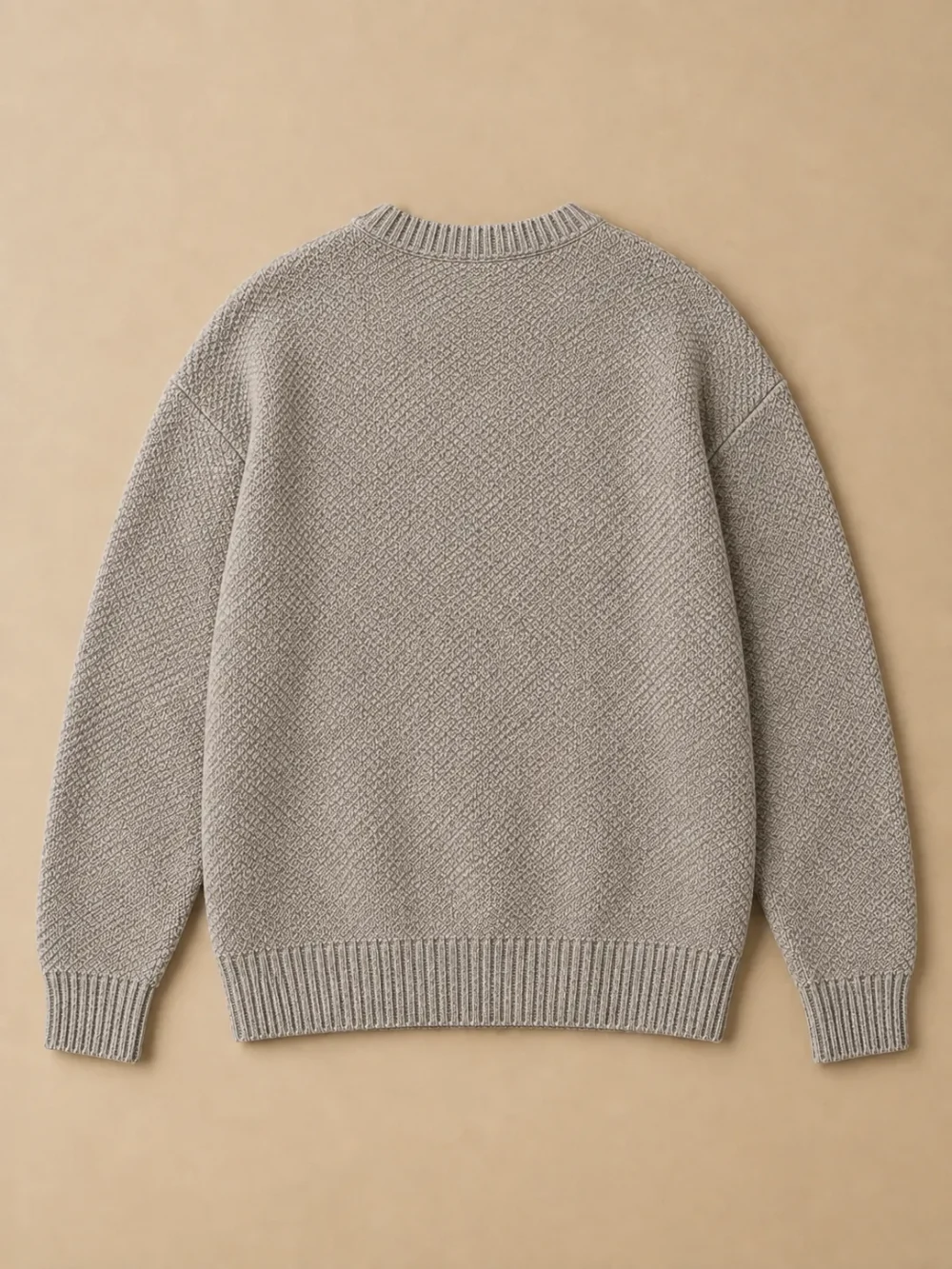 Bight Moss-Stitch Crew – Pebble, laid flat, back