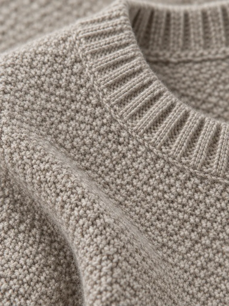 Bight Moss-Stitch Crew – Pebble, close-up of the stitch