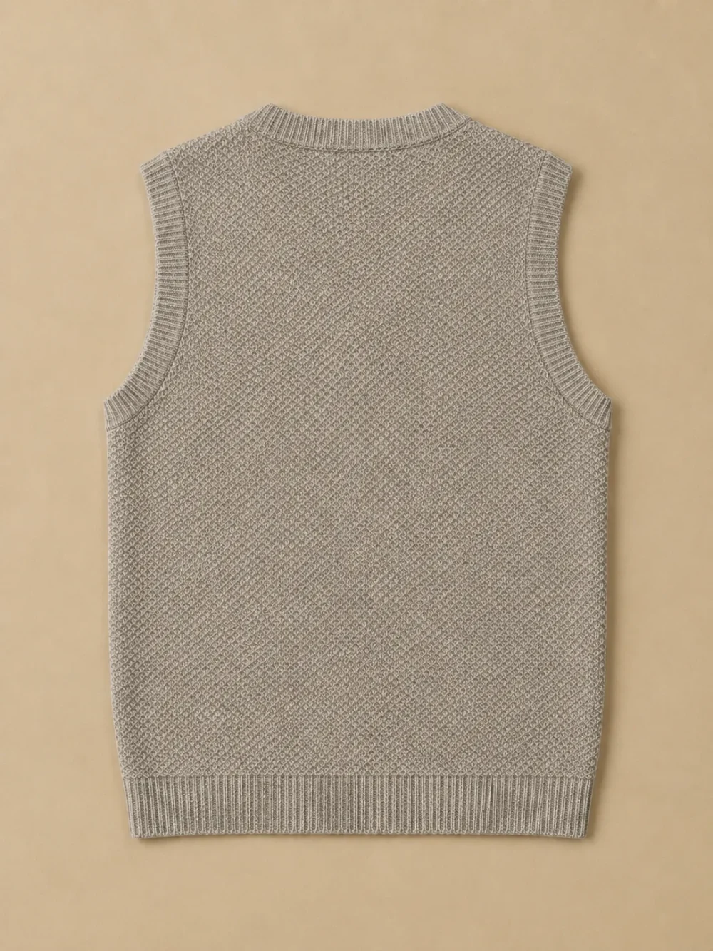 Bight Moss-Stitch Vest – Pebble, laid flat, back