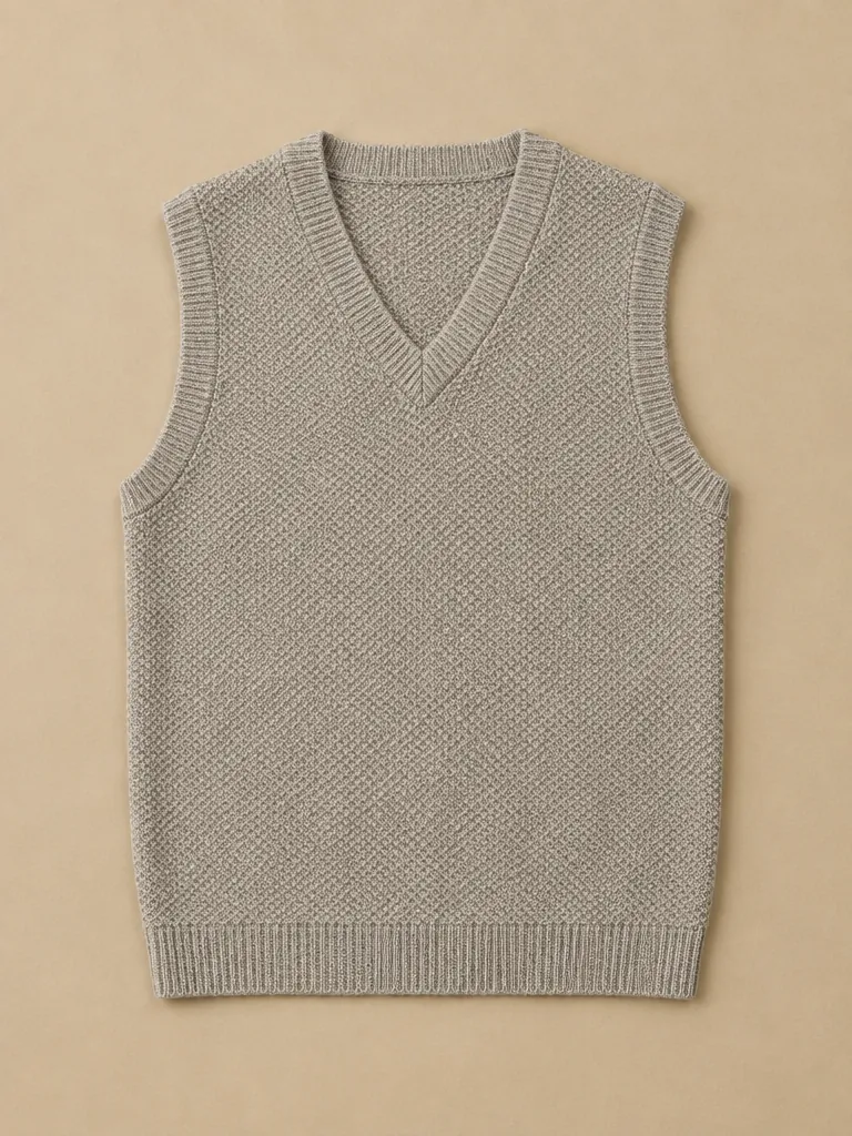 Bight Moss-Stitch Vest – Pebble, laid flat, front