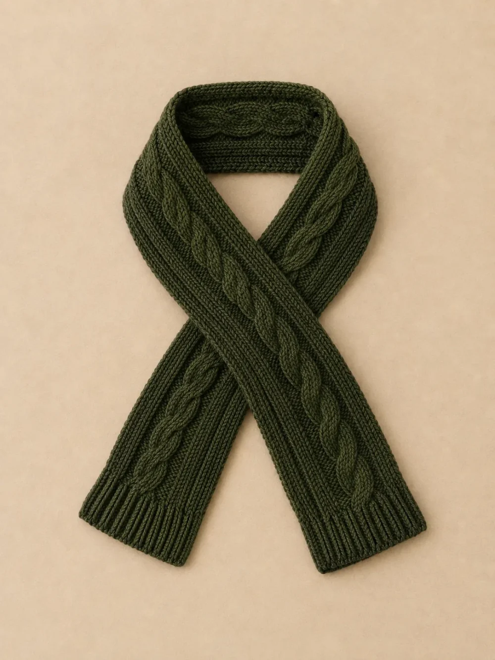 Cromarty Rope Collar Scarf – Kelp, laid flat, back