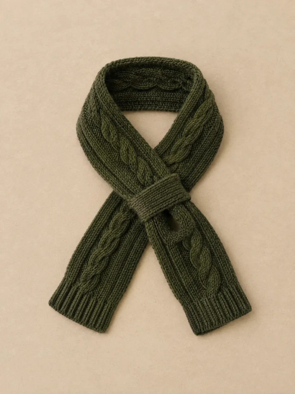 Cromarty Rope Collar Scarf – Kelp, laid flat, front