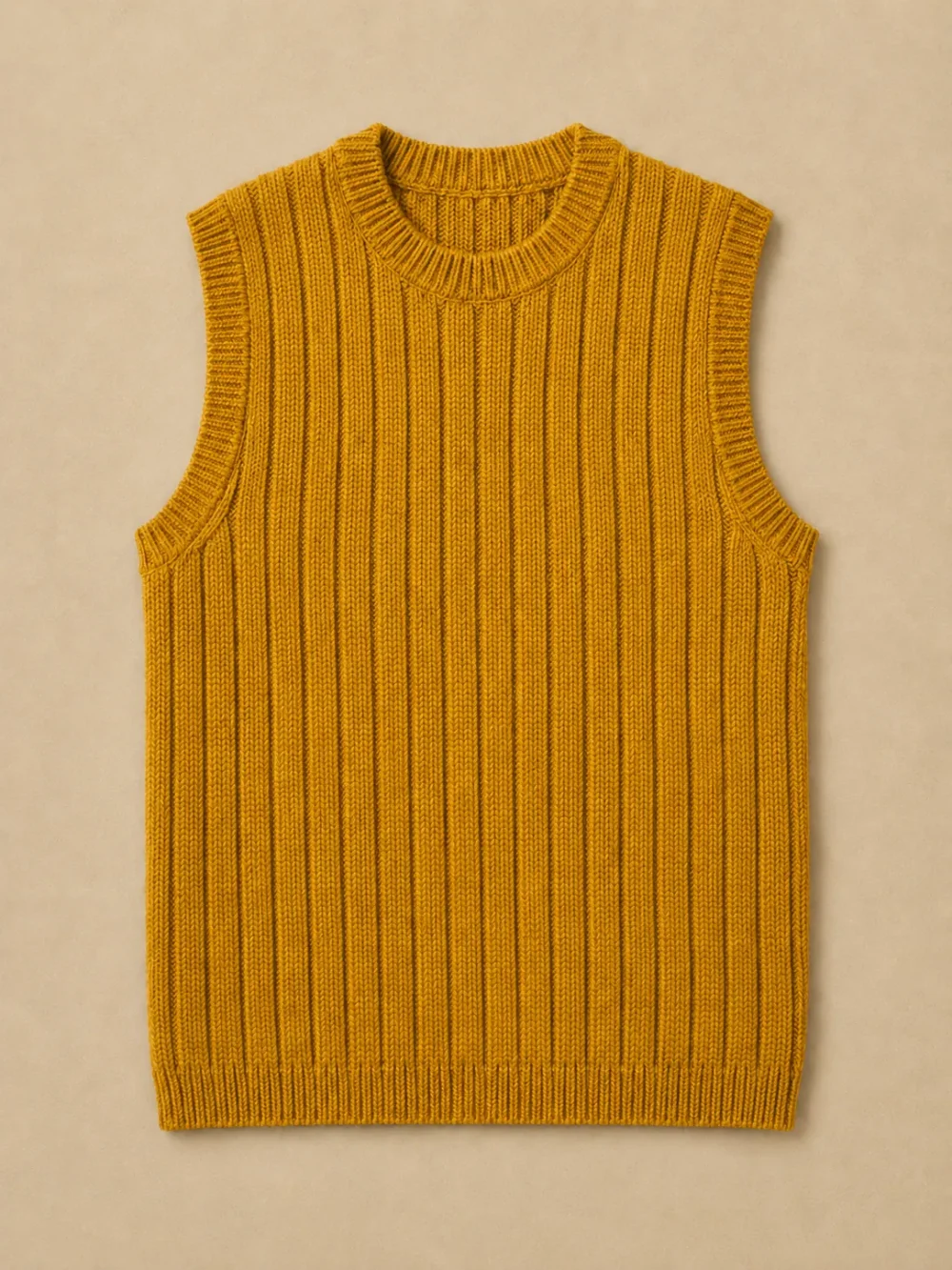 Dogger Rib Crew Vest – Oilskin, laid flat, front
