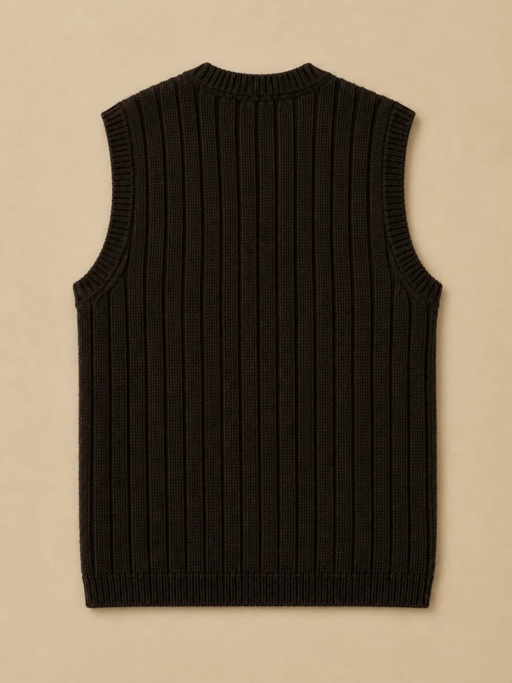Dogger Rib Crew Vest – Peat, laid flat, back