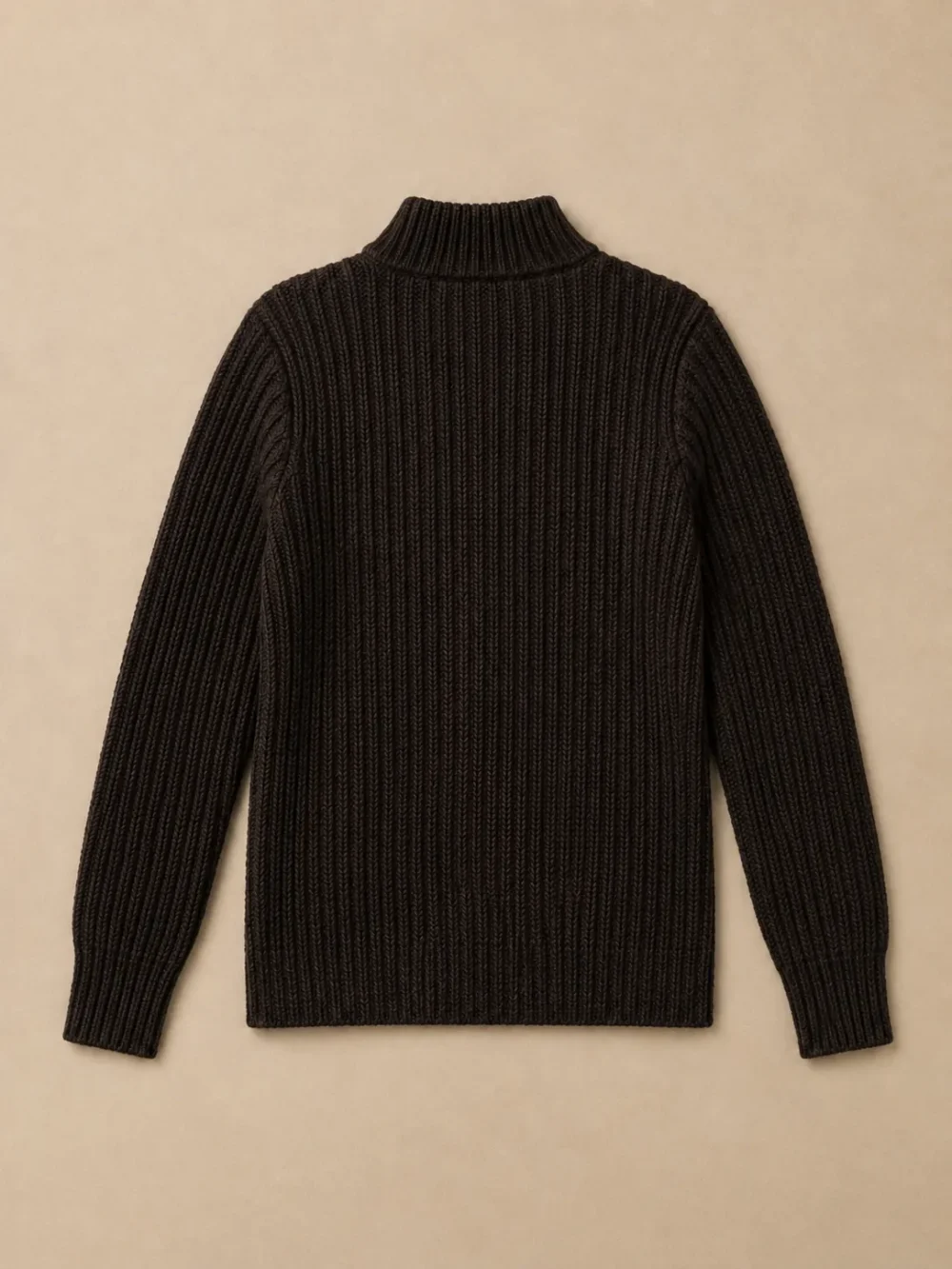 Dogger Rib Mock-Neck – Peat, laid flat, back