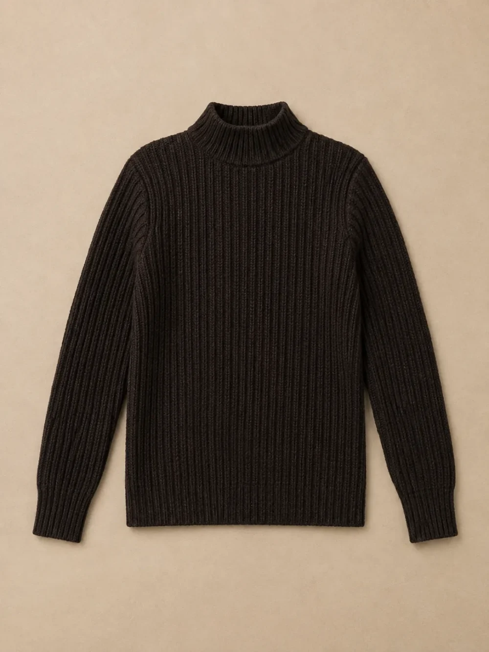 Dogger Rib Mock-Neck – Peat, laid flat, front