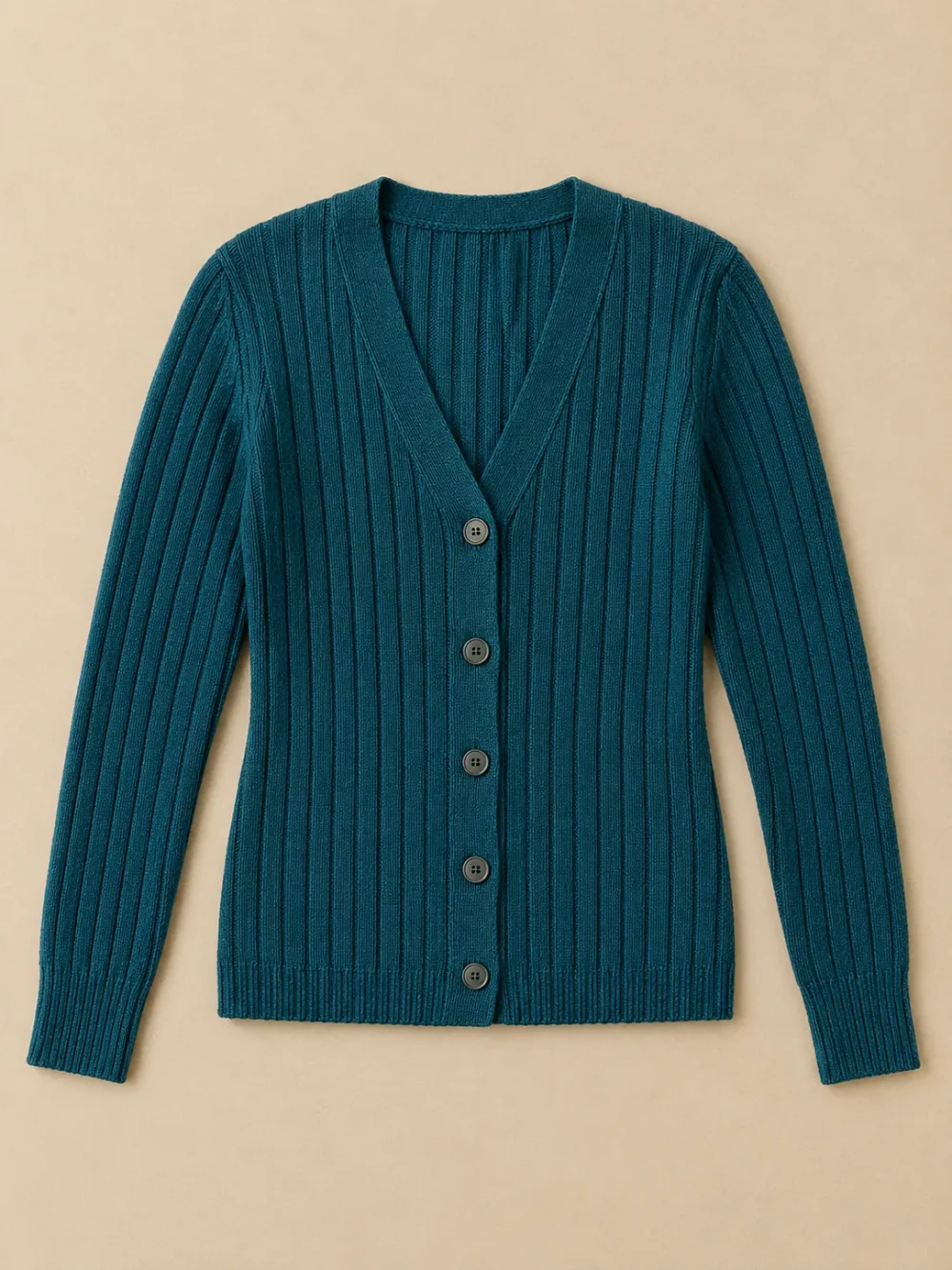 Dogger Rib V-Cardigan – Harbour, laid flat, front