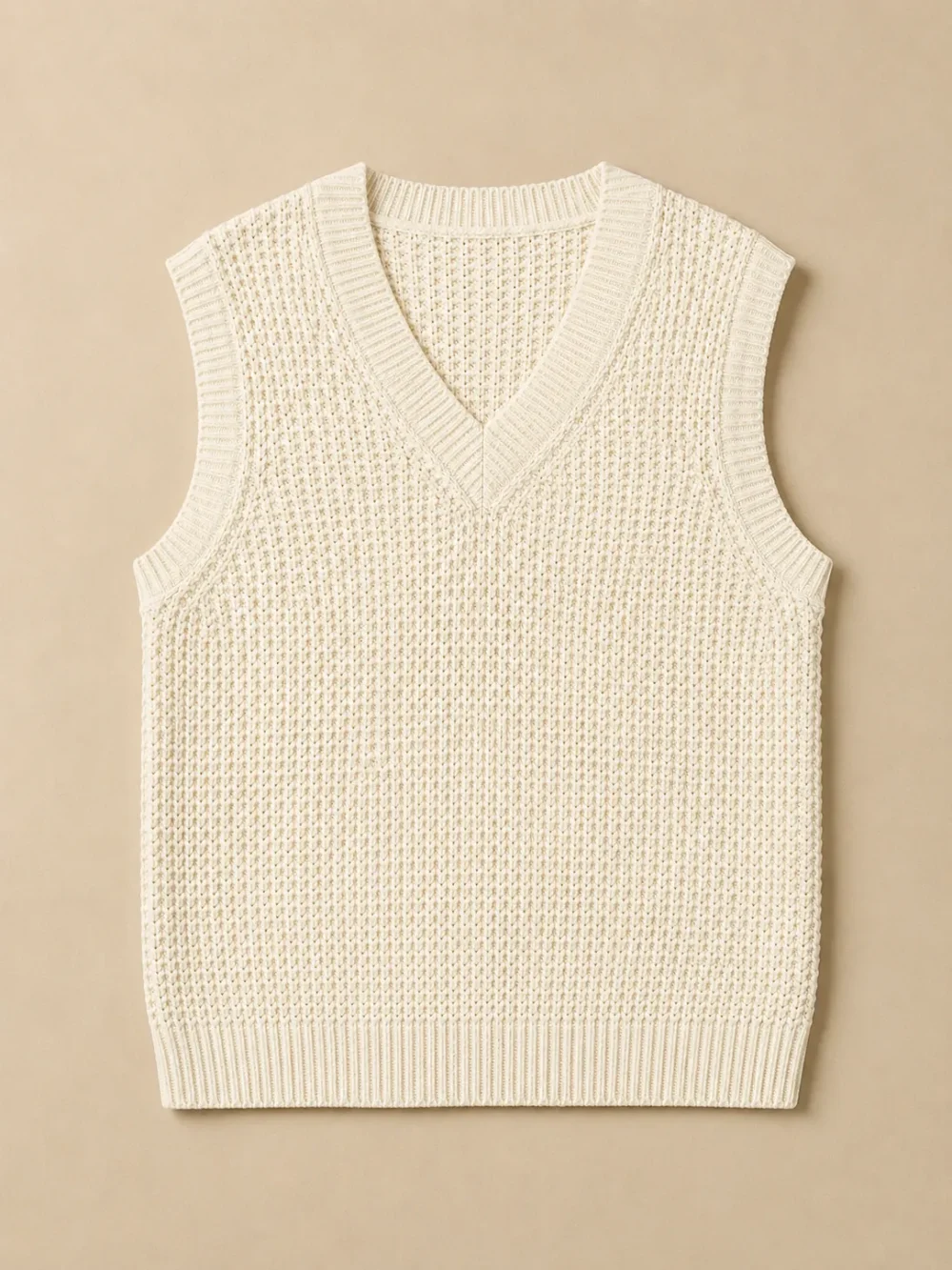 Dover Waffle Vest – Salt, laid flat, front