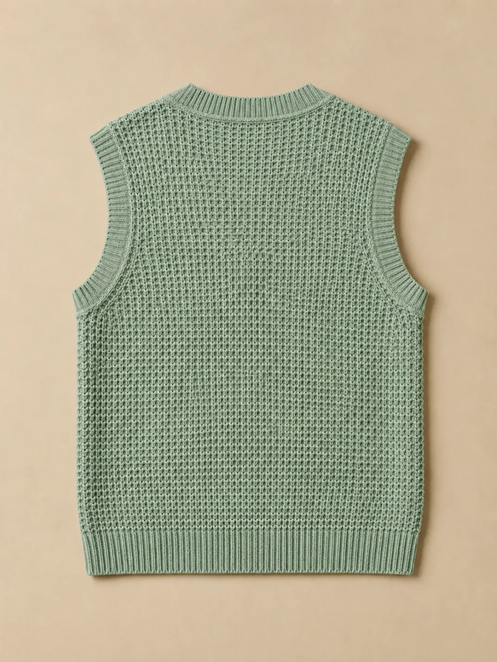 Dover Waffle Vest – Sea Glass, laid flat, back