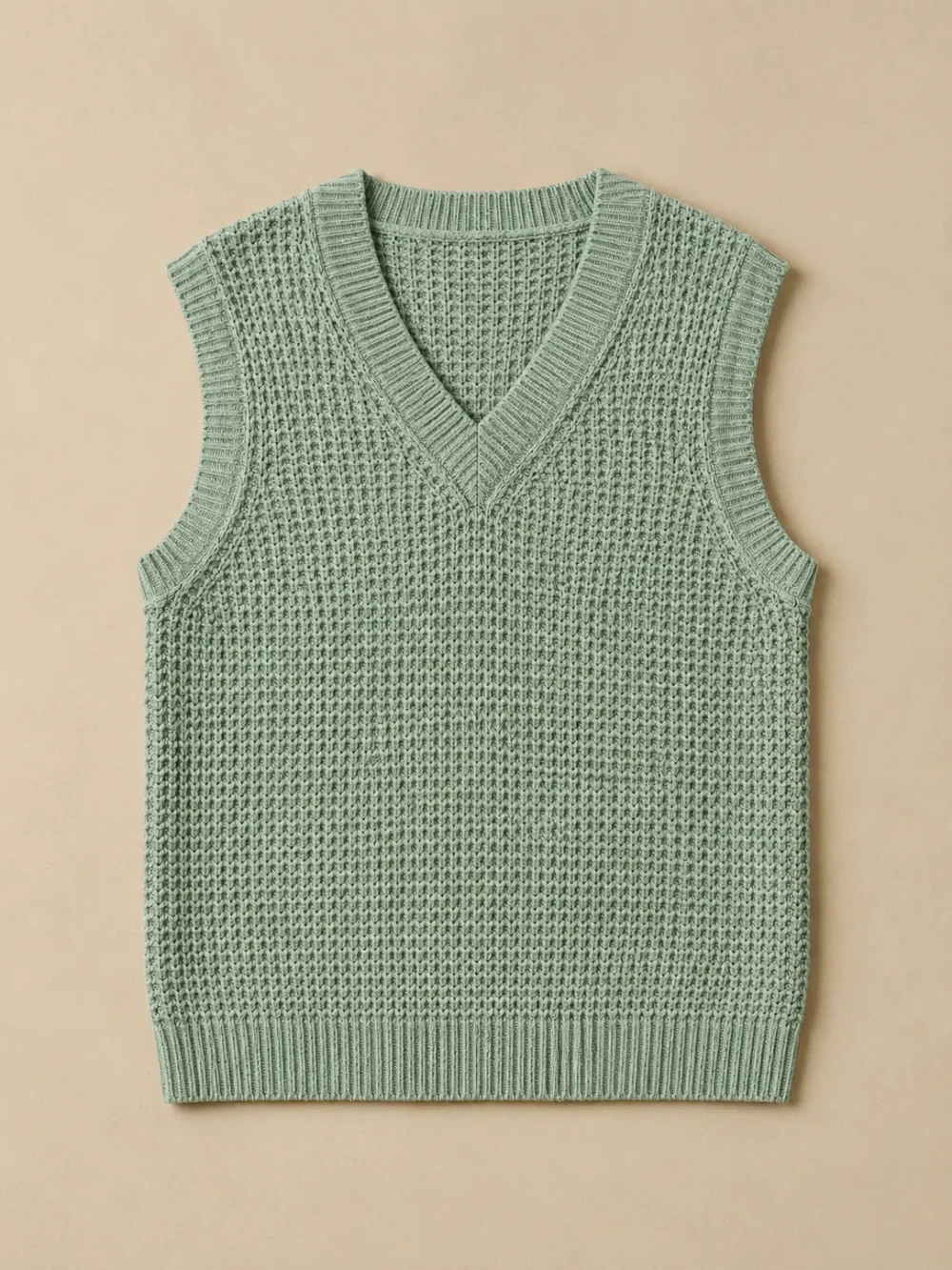 Dover Waffle Vest – Sea Glass, laid flat, front