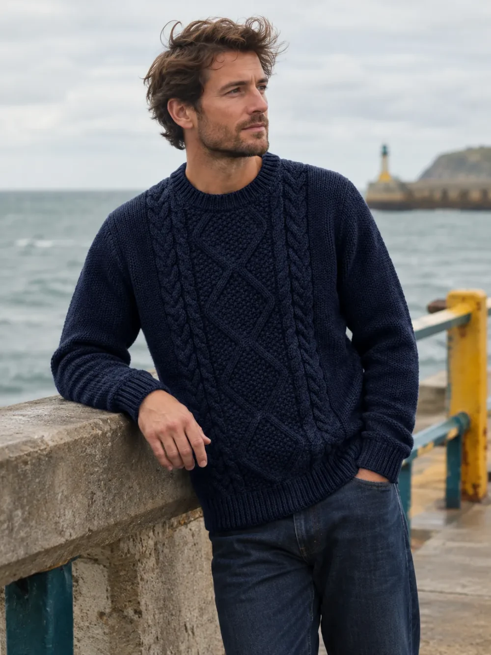 Fastnet Diamond Crew – Fathom, worn outdoors by the sea
