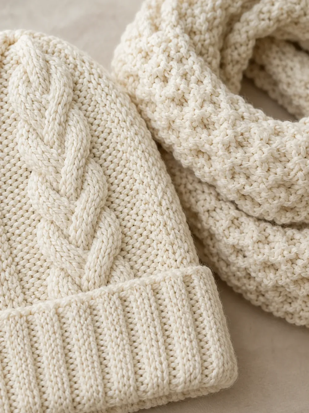 Fisher Beanie and Snood Set – Salt, close-up of the stitch