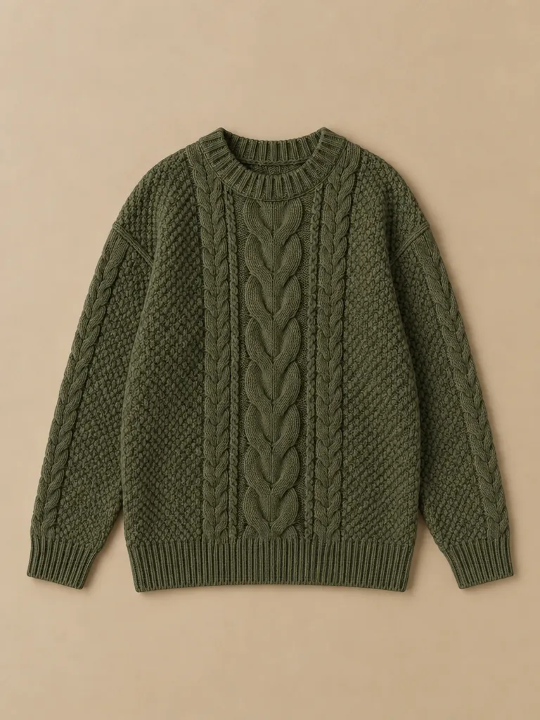 Fisher Cable Crew – Kelp, laid flat, front