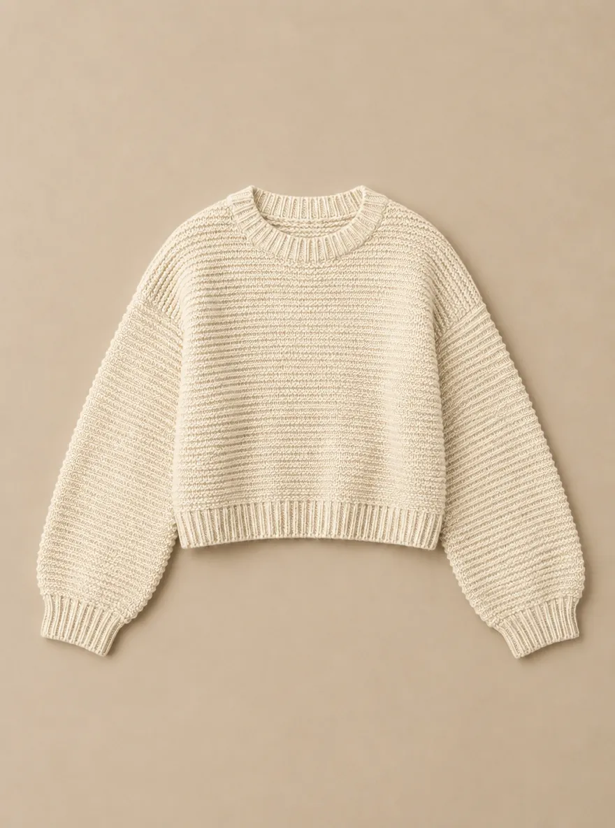 Forties Garter Ridge Crew – Salt, laid flat, front