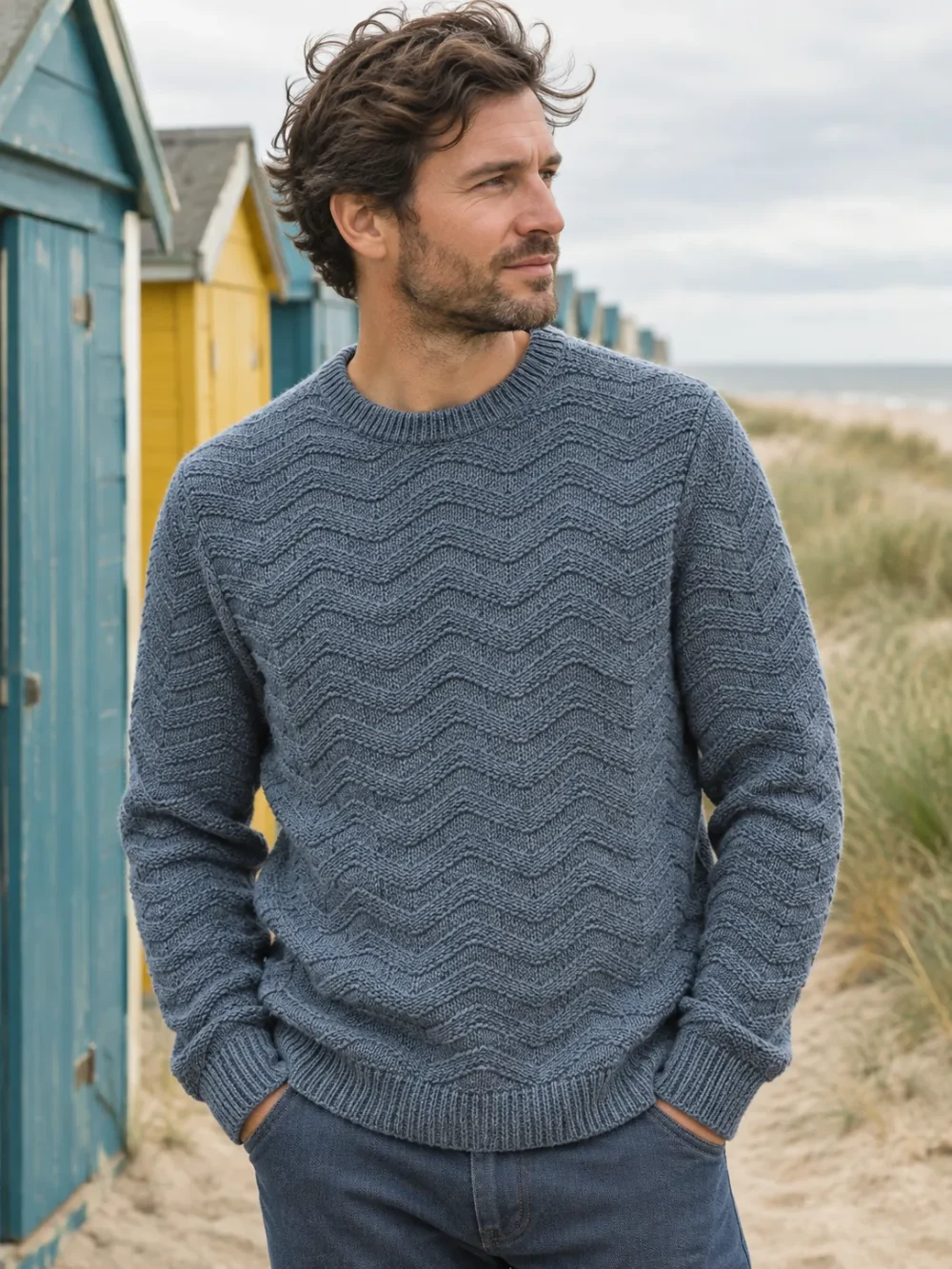 Hebrides Ripple Crew – Slate, worn, close-up