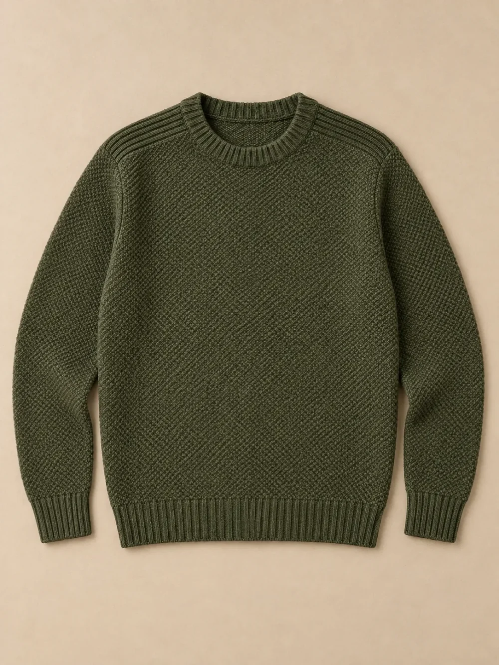 Irish Sea Saddle-Shoulder Crew – Kelp, laid flat, front
