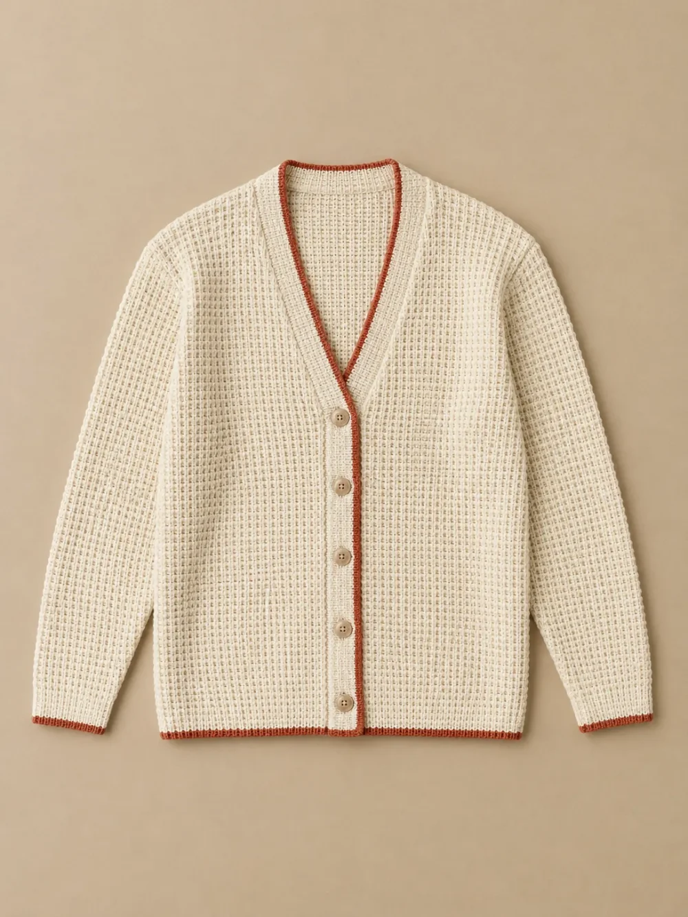 Lundy Tipped Cardigan – Salt, laid flat, front