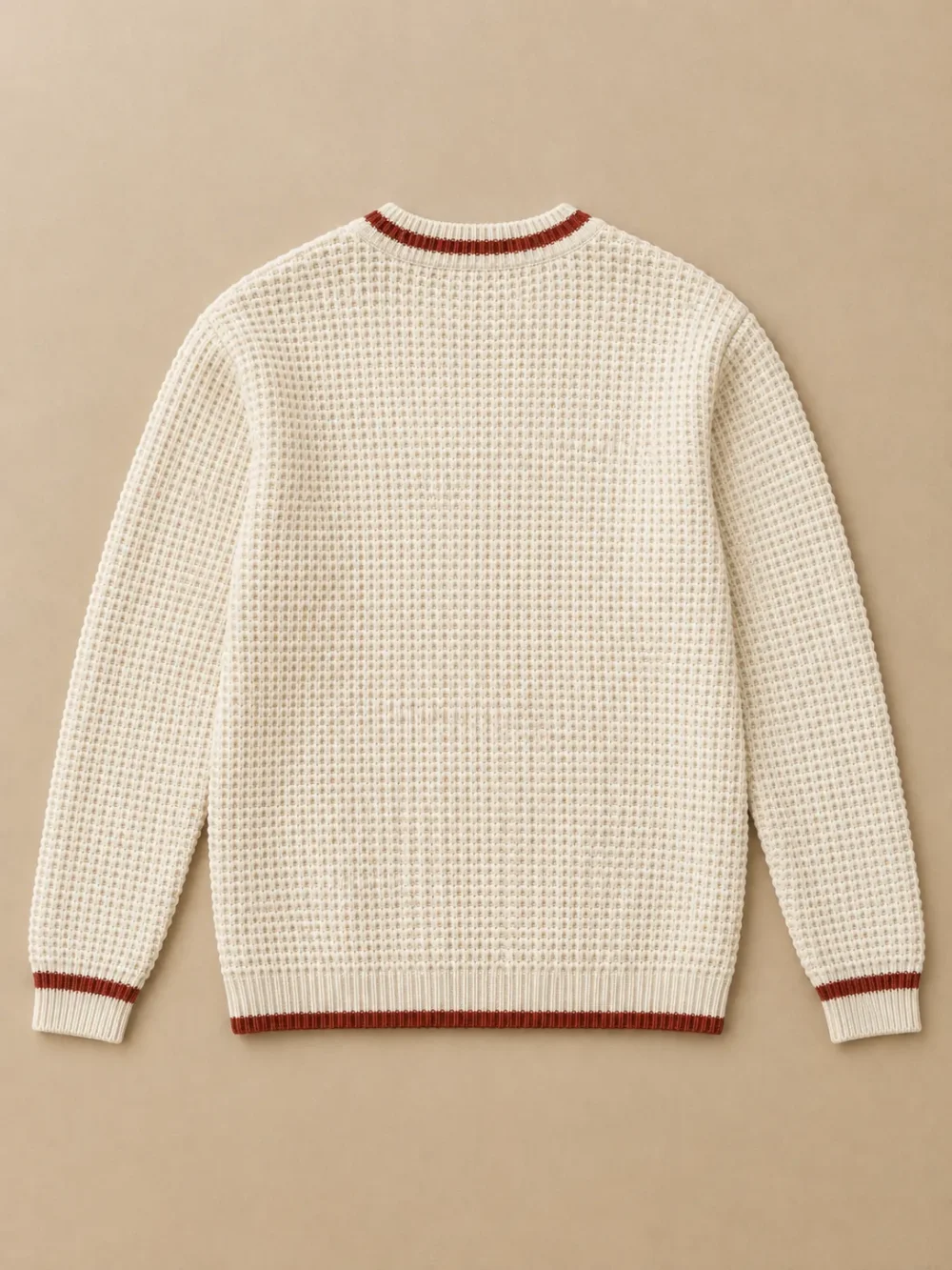 Lundy Tipped Waffle Crew – Salt, laid flat, back