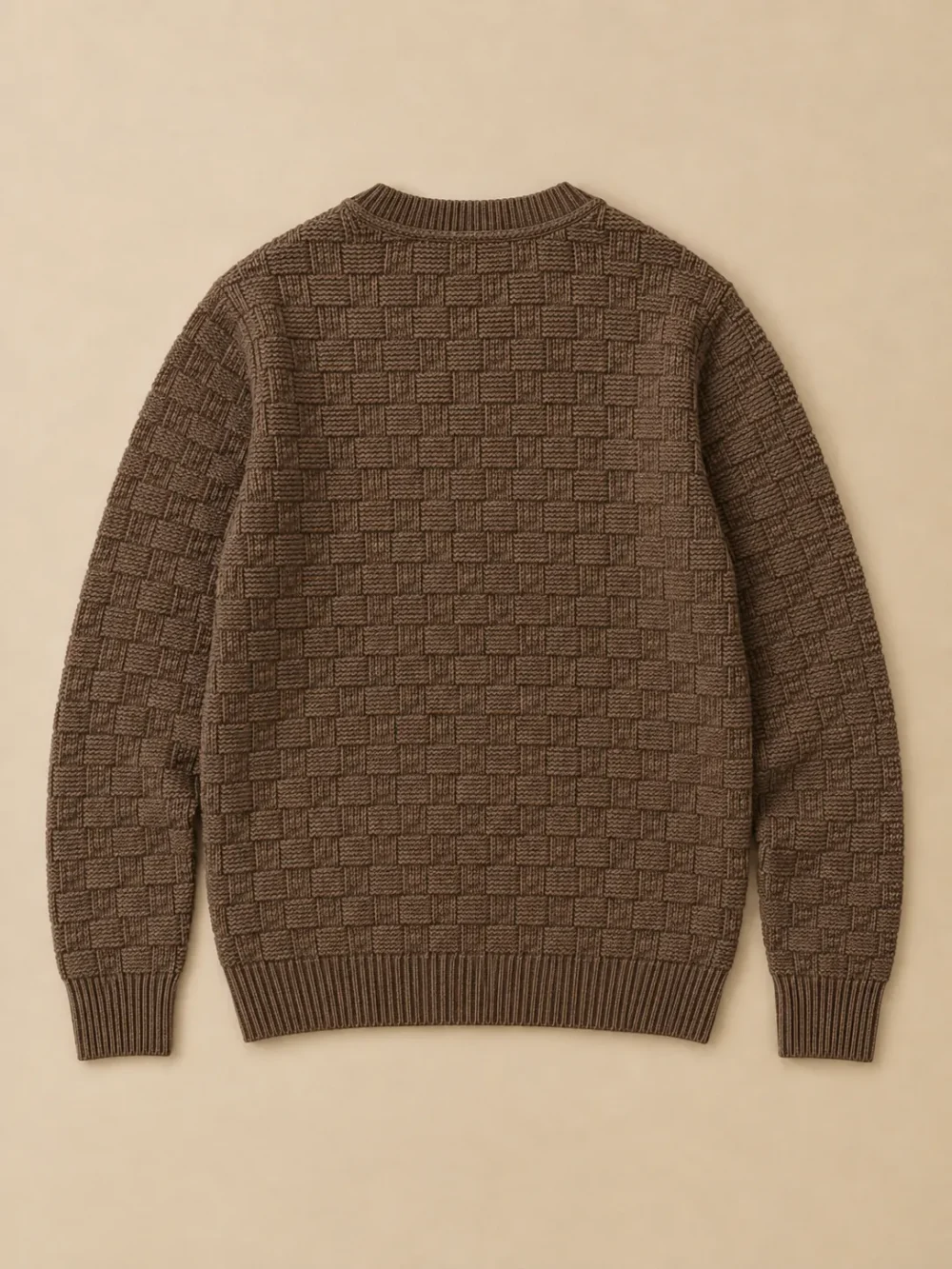 Malin Basketweave Crew – Driftwood, laid flat, back