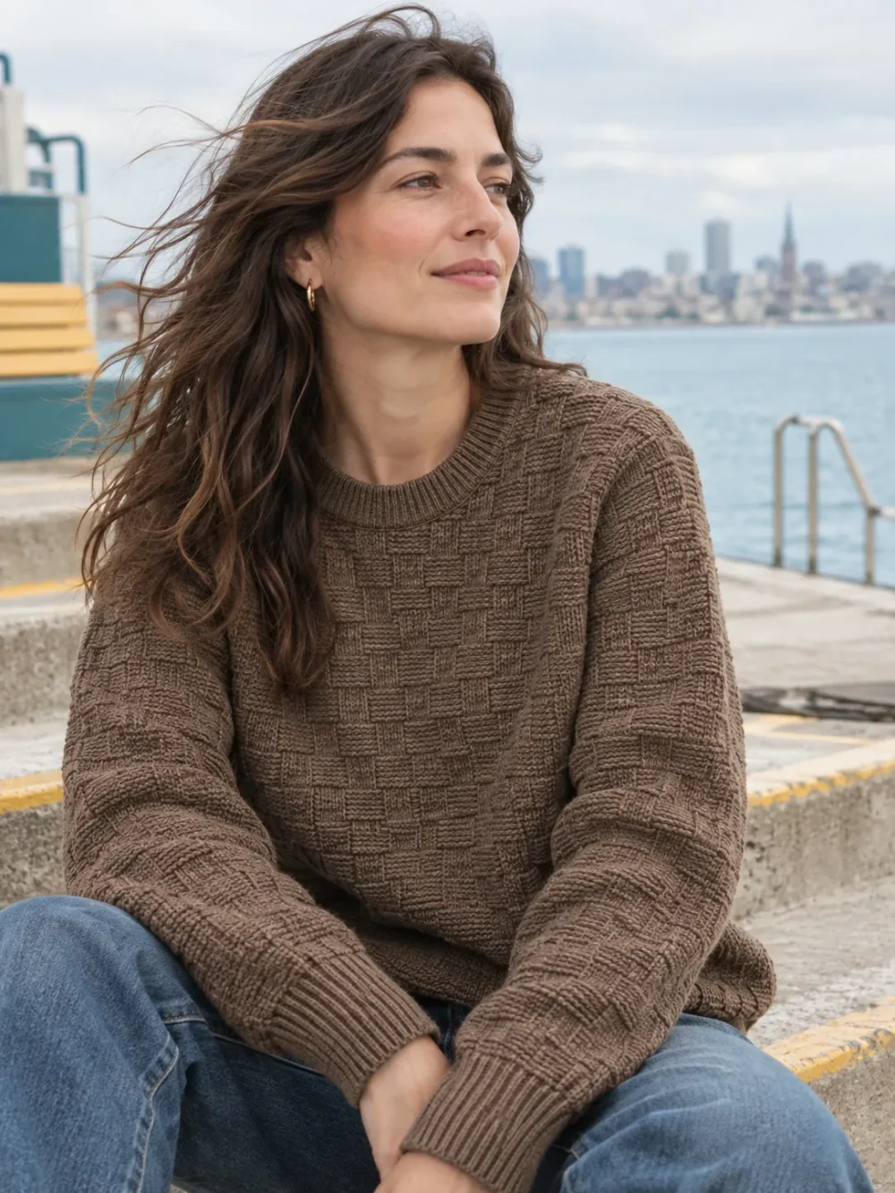 Malin Basketweave Crew – Driftwood, worn, close-up