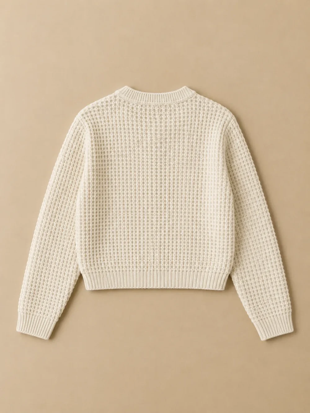 Malin Waffle Crop Cardigan – Salt, laid flat, back