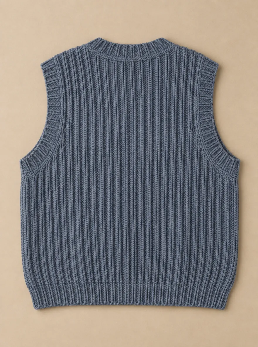 Rockall Chunky Rib Vest – Slate, laid flat, back