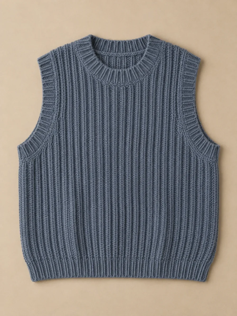 Rockall Chunky Rib Vest – Slate, laid flat, front