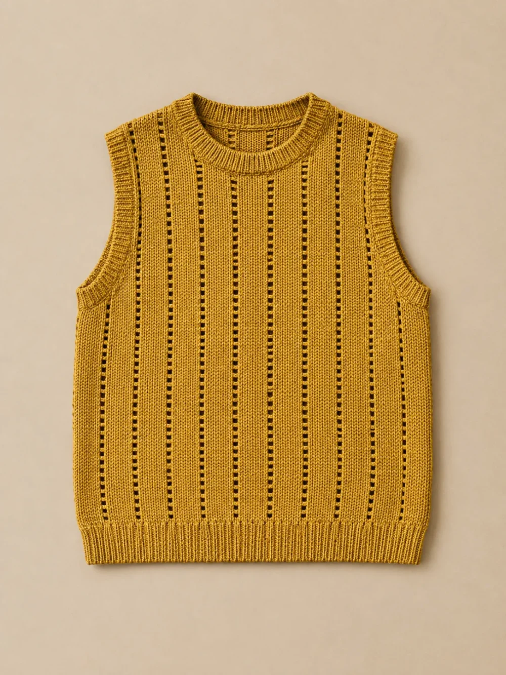 Shannon Ladder-Stitch Vest – Oilskin, laid flat, front