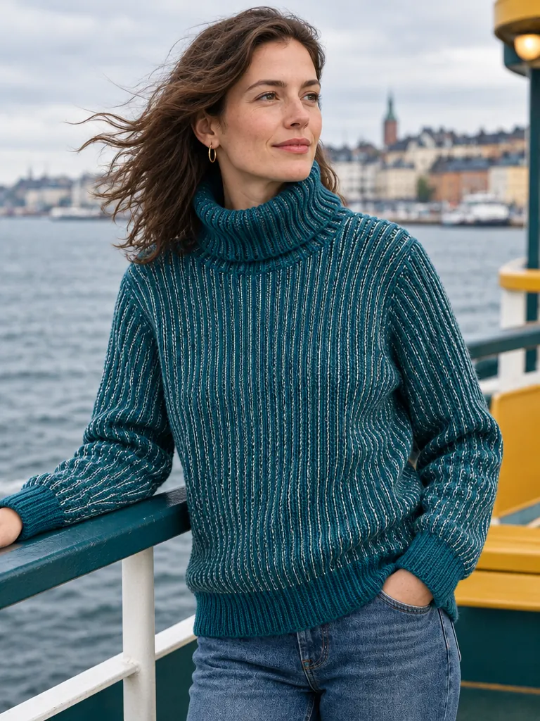 Sole Brioche Roll-Neck – Harbour, worn, close-up