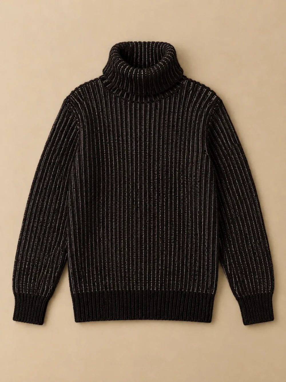 Sole Brioche Roll-Neck – Peat, laid flat, front