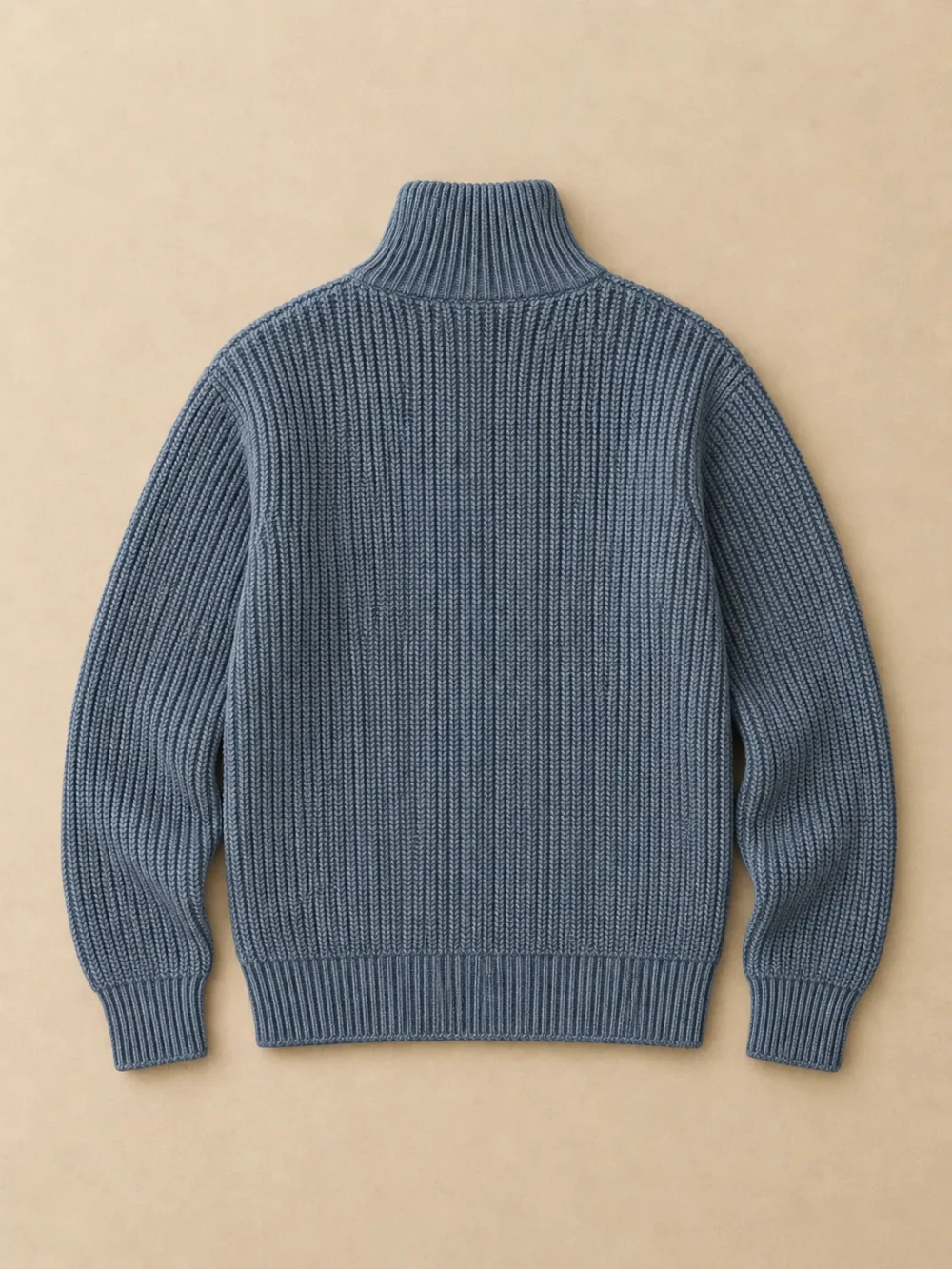Tyne Fisherman Rib Zip Cardigan – Slate, laid flat, back