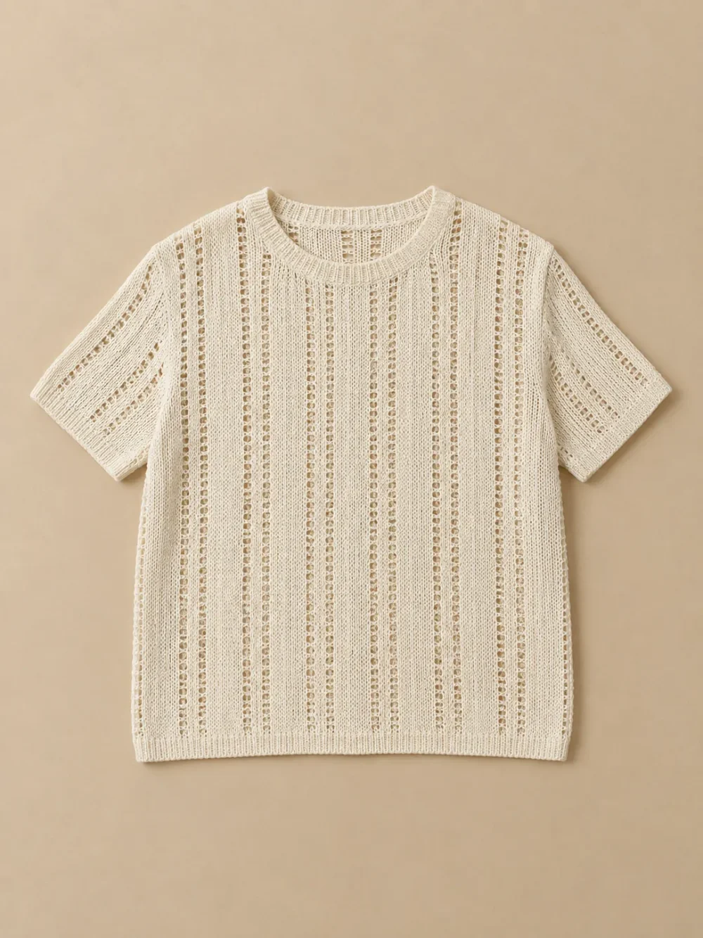 Wight Ladder-Stitch Tee – Salt, laid flat, front