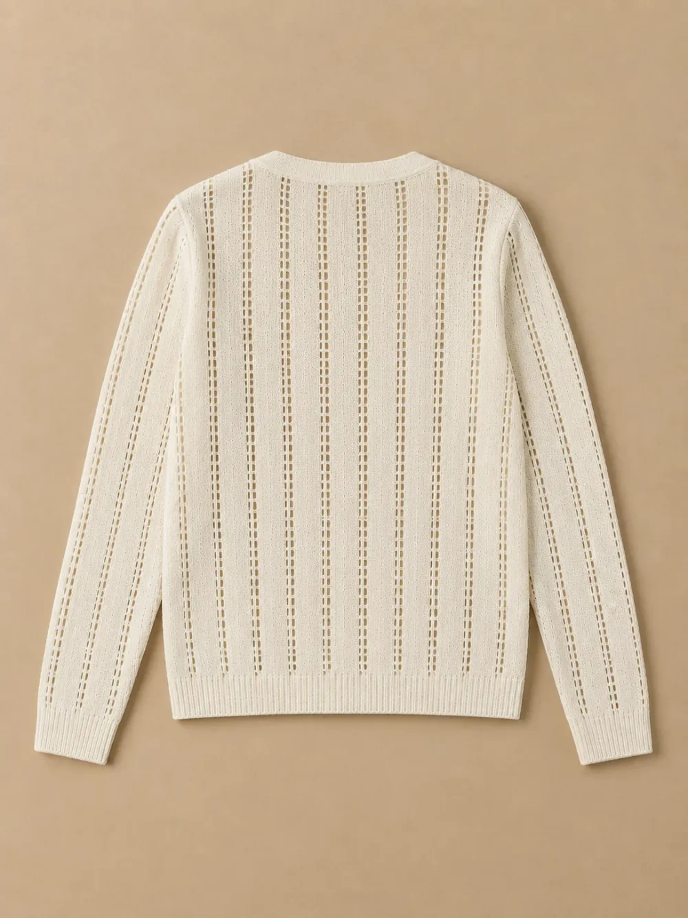 Wight Open-Stitch Cardigan – Salt, laid flat, back