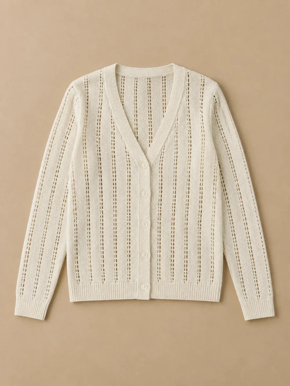 Wight Open-Stitch Cardigan – Salt, laid flat, front